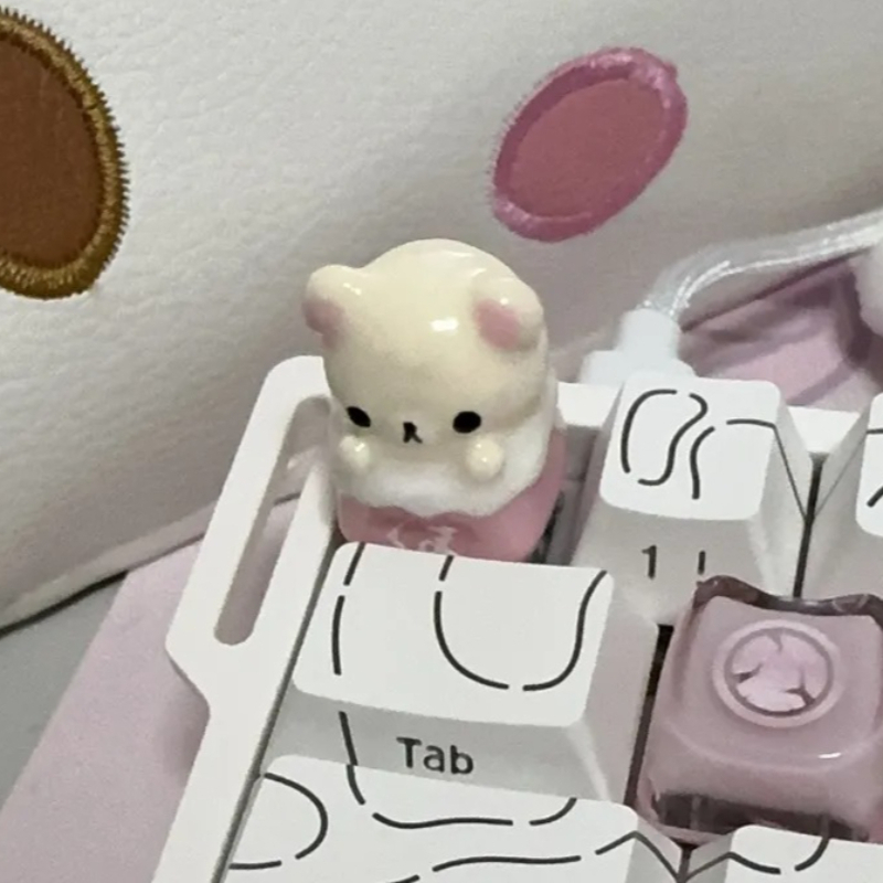 Desk Setup Girl - Kawaii Rilakkuma Keycaps Relax Bear Artisan