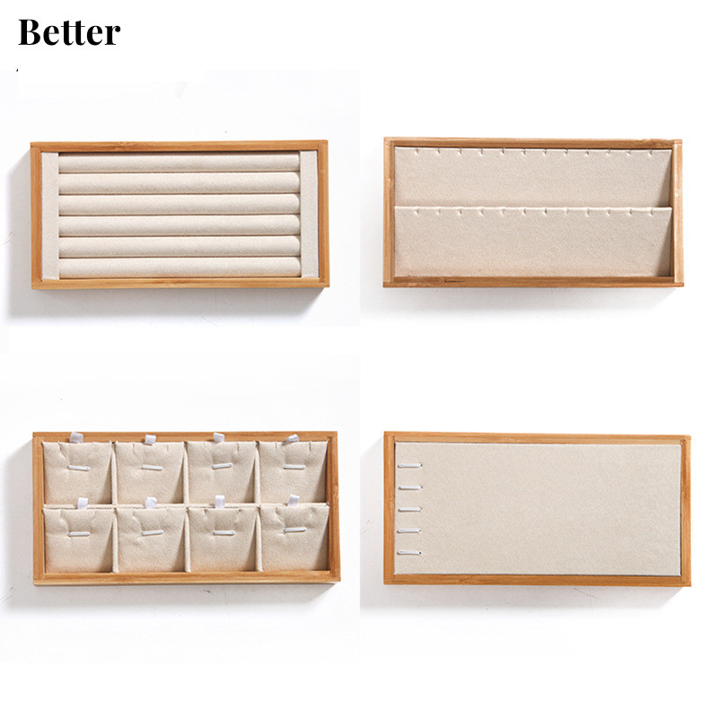 Drawer Organizer Bamboo - Bamboo Beige Jewelry Rings Display Holder