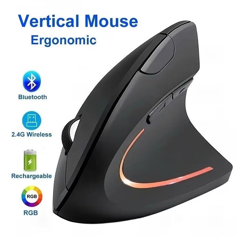 Desk Setup Gaming - Ergonomically Compliant Vertical Mouse 2.4GHz Bluetooth