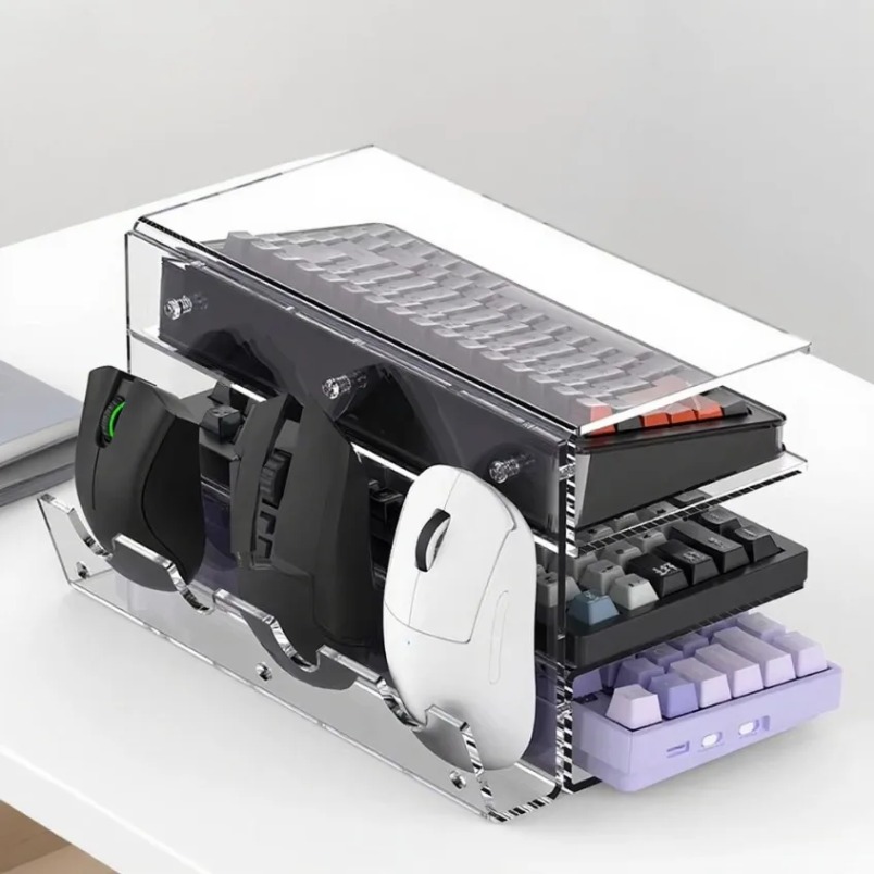 Desk Setup Gaming - Keyboard Stand 3 Tier Acrylic Storage