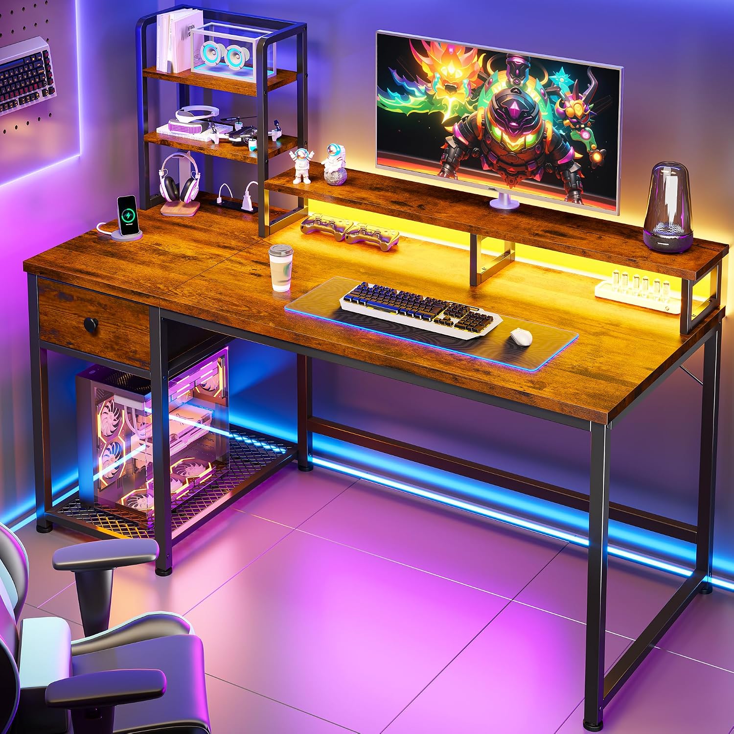 Desk Setup Brown - Small Computer Desk With Hutch &