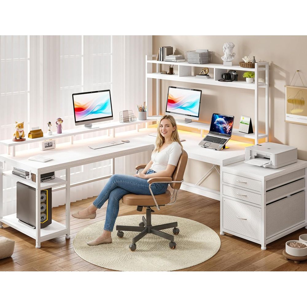 104-inch L-Shaped Desk for Dua - đánh giá và giá Dual Monitor Desk Setup