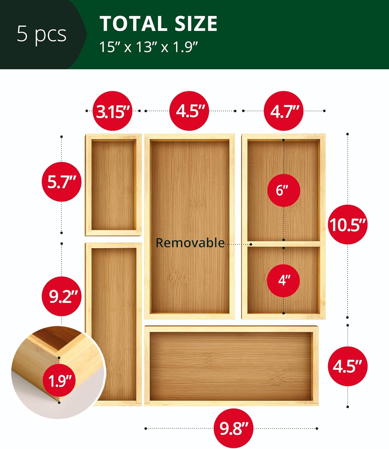 5-Piece Bamboo Drawer Organize - đánh giá và giá Drawer Organizer Bamboo