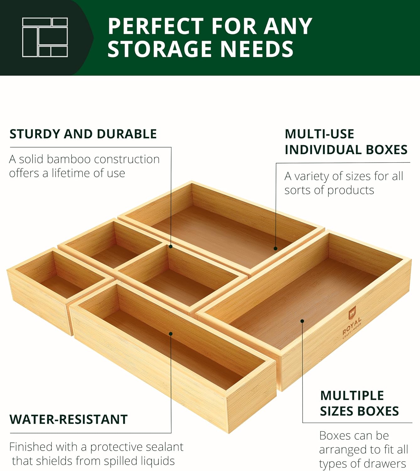 5-Piece Bamboo Drawer Organize - đánh giá và giá Drawer Organizer Bamboo