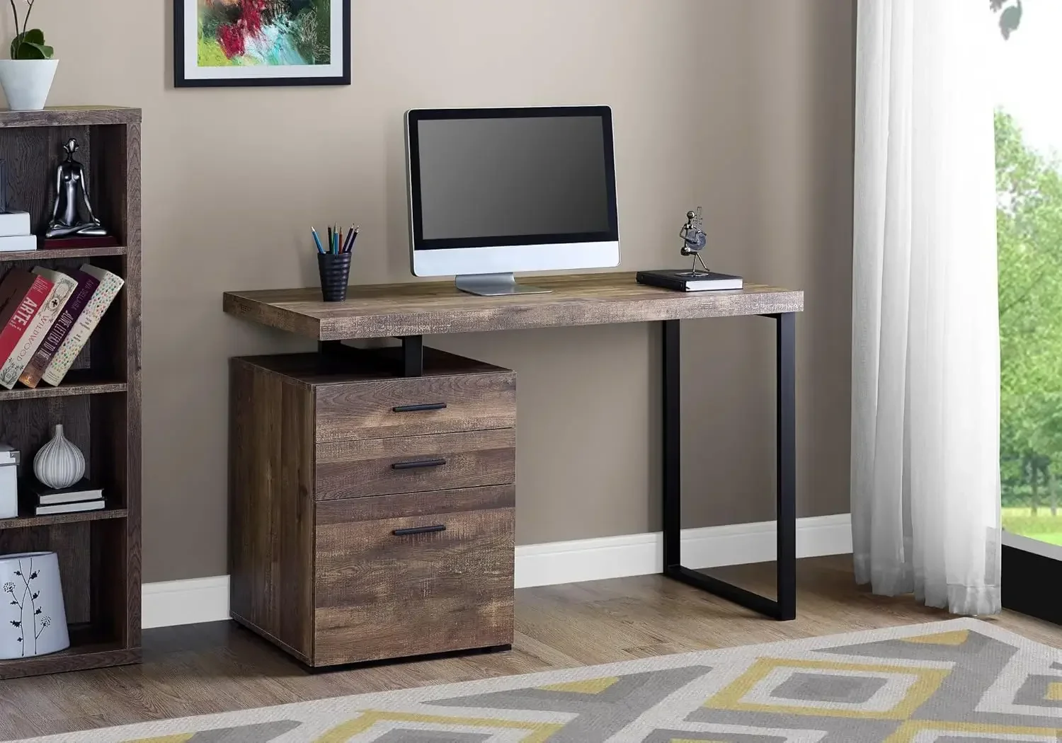 Computer Desk with File Cabine - đánh giá và giá Desk Setup Brown